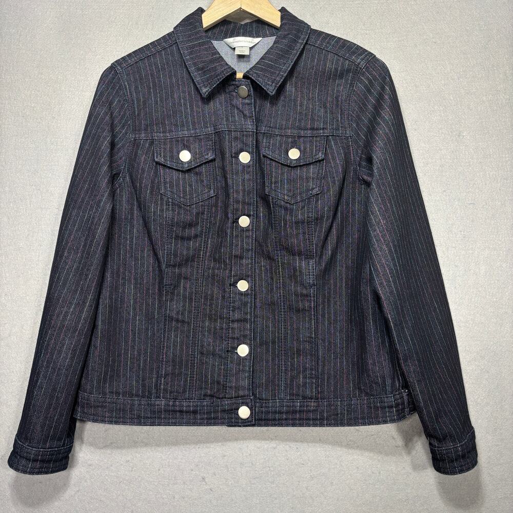 Christopher Banks Rainbow Pinstripe Denim Jacket S Dark Wash Elevated‎ Classic